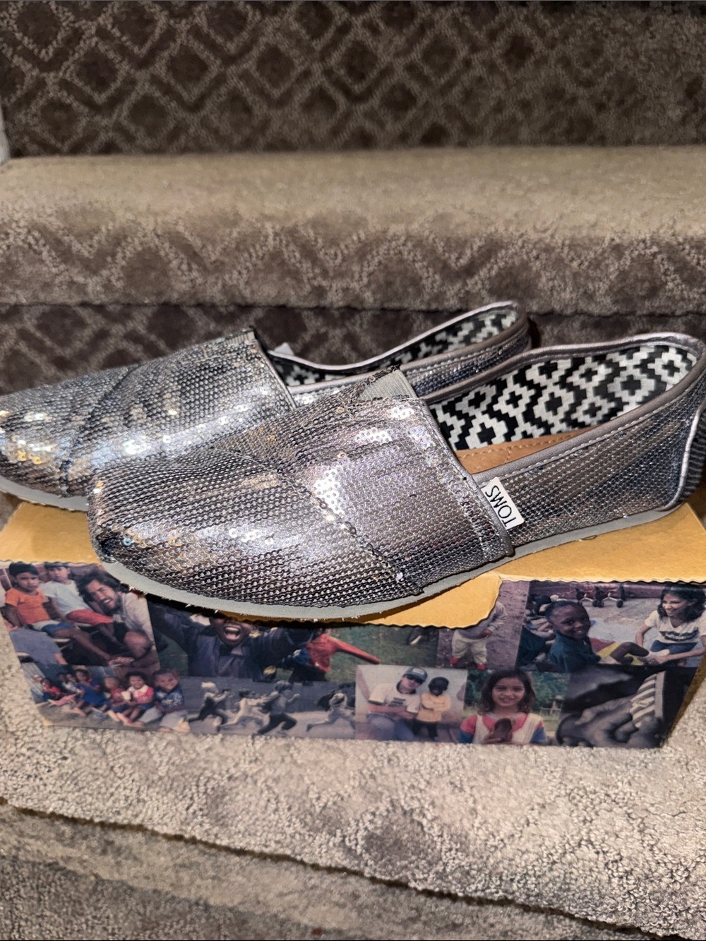 Toms Pewter Sequin Slip-On Shoes